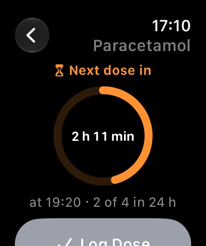 Doses on Apple Watch, counting down to the next dose